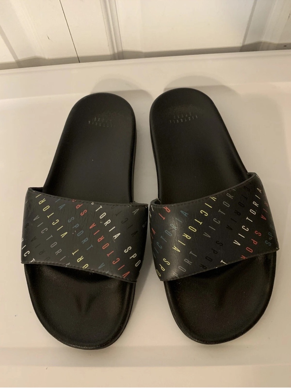 Victoria's Secret Sport Logo Black Slide Sandals Slippers Women's Large